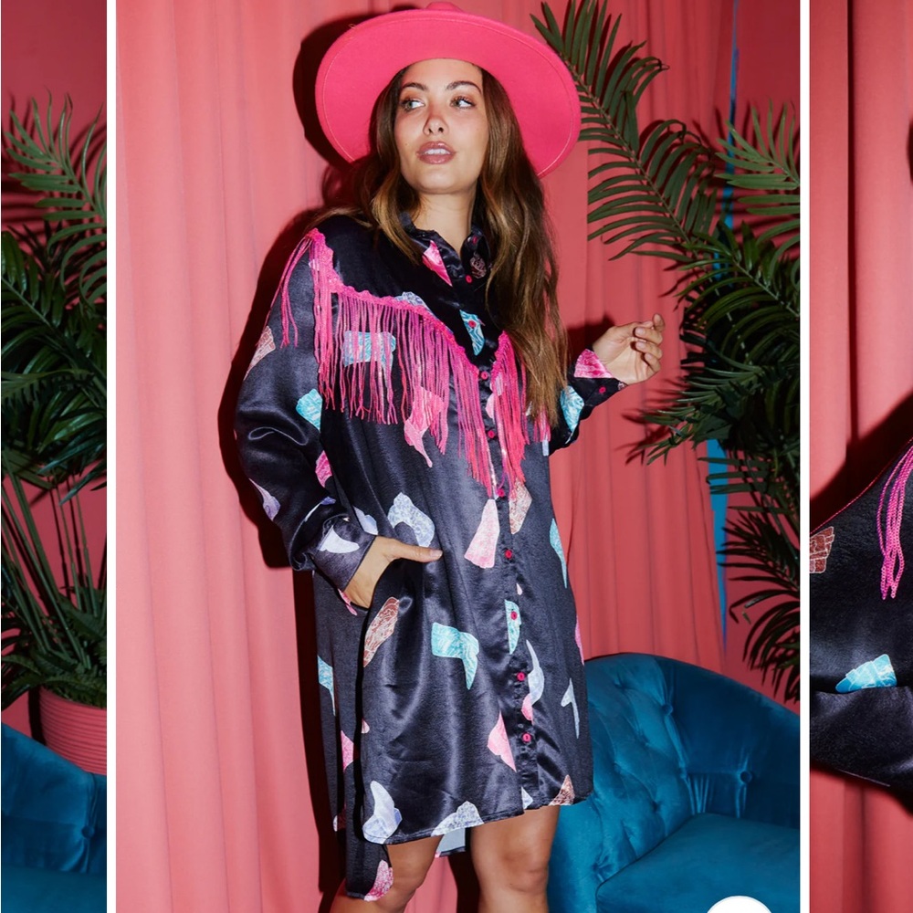 Fantastic Fawn Boots and Fringe Satin Dress in Black